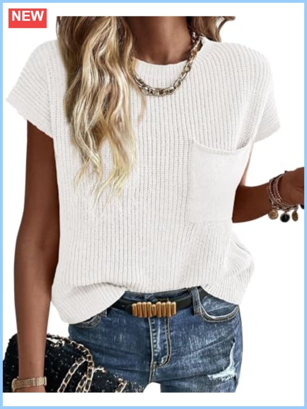 Women's Short Sleeve Crochet Sweater Loose Fit Cotton Knit Top